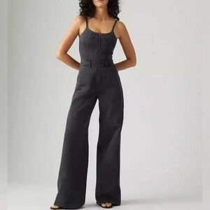 Levi's Bustier Denim Jumpsuit XL Black Wide Leg Utility Overalls